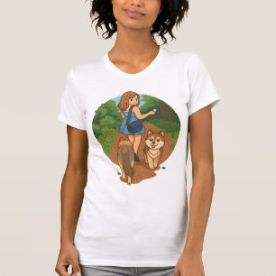 Süße Hundemutter führt Welpen auf Waldweg Illustra T-Shirt