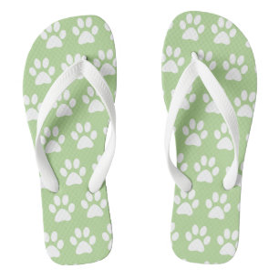 Süße Hundepfotenabdrücke Muster Grün Sommer Strand Flip Flops