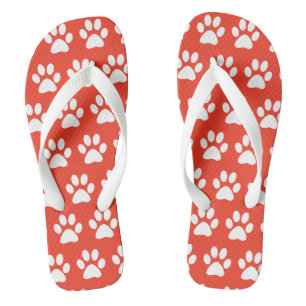 Süße Hundepfotenabdrücke Muster Rot Weiß Lustiger  Flip Flops