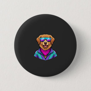 Süße Hundesonnelbrille Retro-Neon-Kunst_1 Button