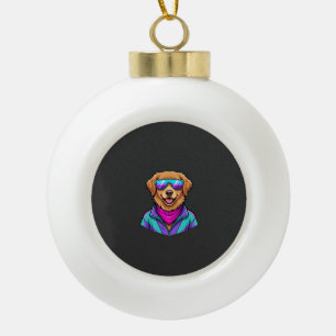 Süße Hundesonnelbrille Retro-Neon-Kunst_1 Keramik Kugel-Ornament