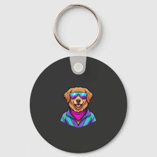 Süße Hundesonnelbrille Retro-Neon-Kunst_1 Schlüsselanhänger
