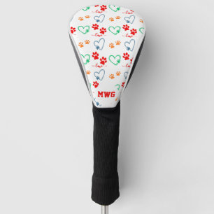 Süße HUNDESPUREN und LIEBESHERZEN Monogramm Golf Headcover
