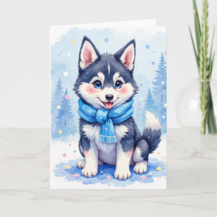 Süße Husky-Welpen-Decke Feiertags-Grußkarte Feiertagskarte
