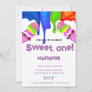 Süße ICE CREAM Regenbogenfarben, Einladung