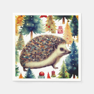 Süße Igel-Weihnachtsbäume  Serviette