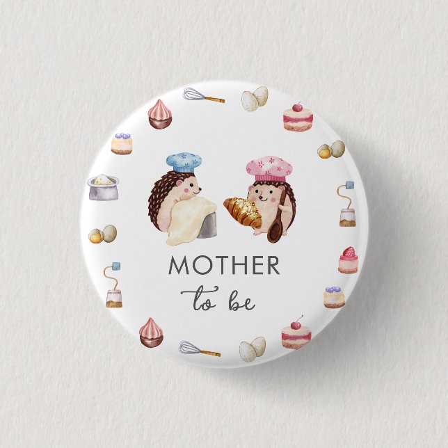 Süße Igelköchin Backmutter werdende Mutter Baby-Pa Button (Vorderseite)