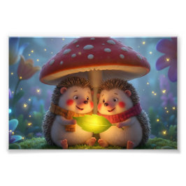 Süße Igelpilzkunst – Cozy Woodland Fantasy Fotodruck