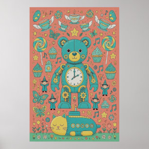 Süße Illustration eines beschäftigten Teddybären Poster