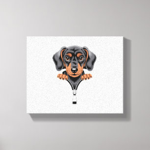 Süße Illustration eines Dachshunds, der aus einem Leinwanddruck