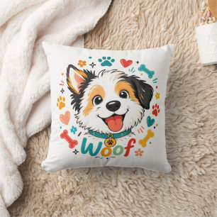 Süße Illustration eines Hundegesichts mit Woof Kissen
