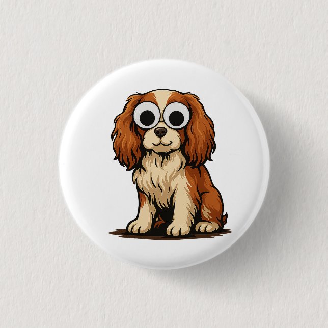 Süße Illustration eines Hundes mit Glubschaugen Button (Vorderseite)