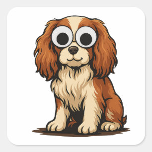 Süße Illustration eines Hundes mit Google-Augen Quadratischer Aufkleber