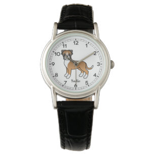 Süße Illustration eines rehbraunen Boxerhundes & b Armbanduhr