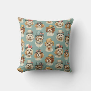 Süße Illustration von Hunden mit Hüten Kissen