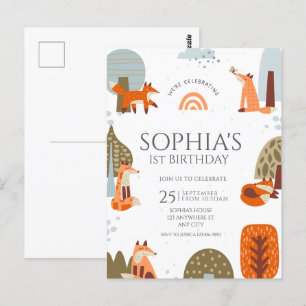 Süße illustrierte Fuchs-Wald-Tier-Einladung zum er Postkarte