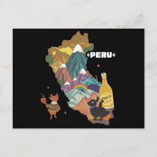 Süße illustrierte Karte von Machu Picchu und Alpak