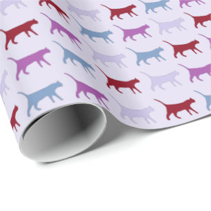 Süße illustrierte Katzen laufen lila Muster Geschenkpapier