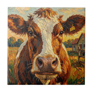 Süße Impasto-Kuh auf dem Bauernhof   Fliese