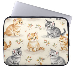 Süße Ingwer- und graue Kätzchen-Aquarell-Nahtlos Laptopschutzhülle