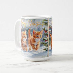 Süße Ingwerkätzchen im Schnee Frohe Weihnachten Kaffeetasse