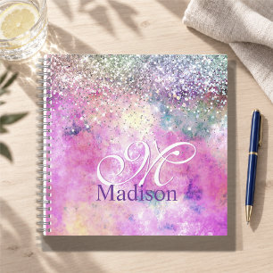 Süße irisierende silberne falsche Glitter-Monogram Notizbuch