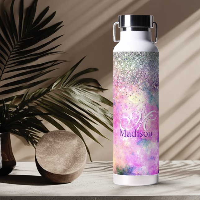 Süße irisierende silberne falsche Glitter-Monogram Trinkflasche (Von Creator hochgeladen)