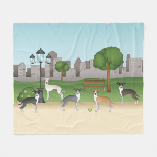 Süße Italienische Windhunde in einer Park-Cartoon- Fleecedecke