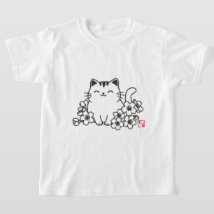 Süße japanische Katze und Sakura mit "Neko"-Stempe T-Shirt