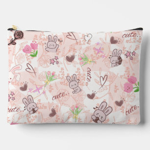 Süße japanische Kawaii-Häschen und rosa Gingham-Ka Zubehörtasche