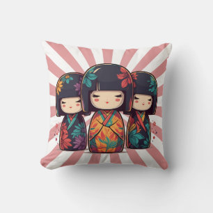Süße japanische Kokeshi-Puppen Kissen