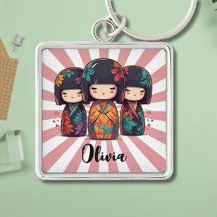 Süße japanische Kokeshi-Puppen Schlüsselanhänger