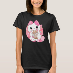 Süße japanische Neko-Katze trinkt Boba-Bubble-Tea T-Shirt