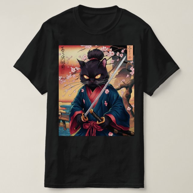 Süße japanische Samurai-Katze  T-Shirt (Design vorne)