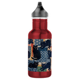 Süße japanische schwarze Katzen Patchwork Edelstahlflasche