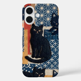 Süße japanische schwarze Katzen Patchwork iPhone-H iPhone 16 Hülle