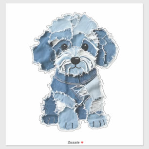 Süße Jeans-Patchwork-Hunde-Illustration Aufkleber