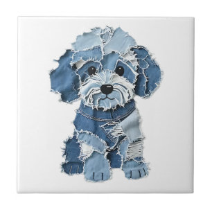 Süße Jeans-Patchwork-Hunde-Illustration Fliese