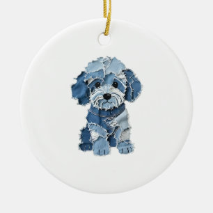 Süße Jeans-Patchwork-Hunde-Illustration Keramik Ornament