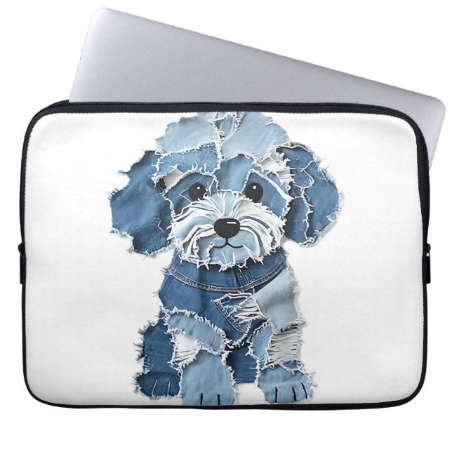 Süße Jeans-Patchwork-Hunde-Illustration Laptopschutzhülle (Vorderseite)