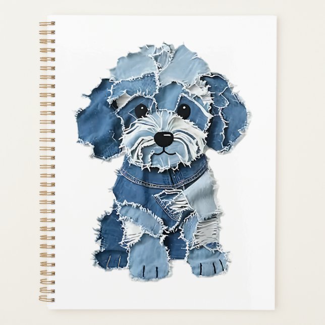 Süße Jeans-Patchwork-Hunde-Illustration Planer (Vorderseite)