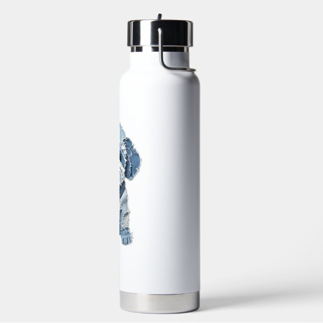 Süße Jeans-Patchwork-Hunde-Illustration Trinkflasche (Links)