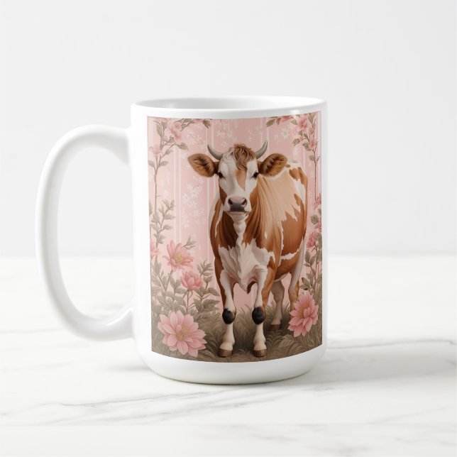 Süße Jersey-Kuh Rosa Blumenmuster Kaffeetasse (Links)