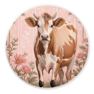 Süße Jersey-Kuh Rosa Blumenmuster Keramikknauf