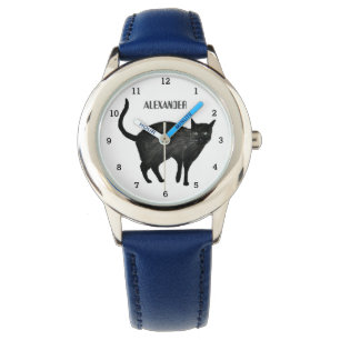 Süße Jungen schwarze Katze Tier Kinder Kätzchen Armbanduhr