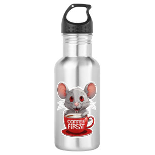Süße Kaffe Maus in roter Tasse Edelstahlflasche