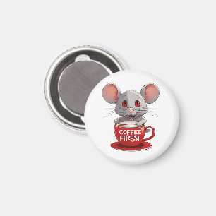 Süße Kaffe Maus in roter Tasse Magnet