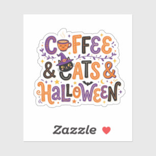 Süße Kaffee-Katzen und Halloween-Typografie Grusel Aufkleber