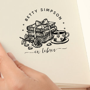 Süße Kaffee- und Buch-Ex-Libris-Stempel individuel Permastempel