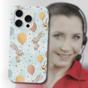 Süße Kaninchen halten Pastell-Eierballons iPhone 15 Pro Hülle